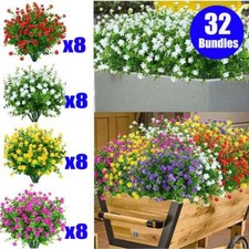 32 Bundles Artificial Flowers Fake Outdoor UV Resistant Plants Shrubs Decor NEW