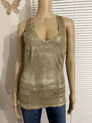 DONDUP MADE IN ITALY Women's Tank Top Blouse Size M Color Gold V-Neck Sleeveless