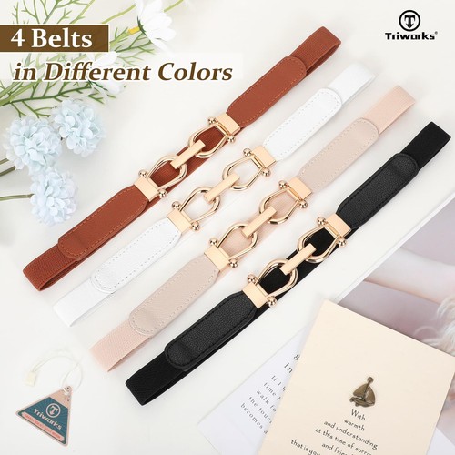 4 Pack Women's Elastic Skinny Belt Fashion Alloy Buckle Stretchy Thin Waist B... - Picture 7 of 8