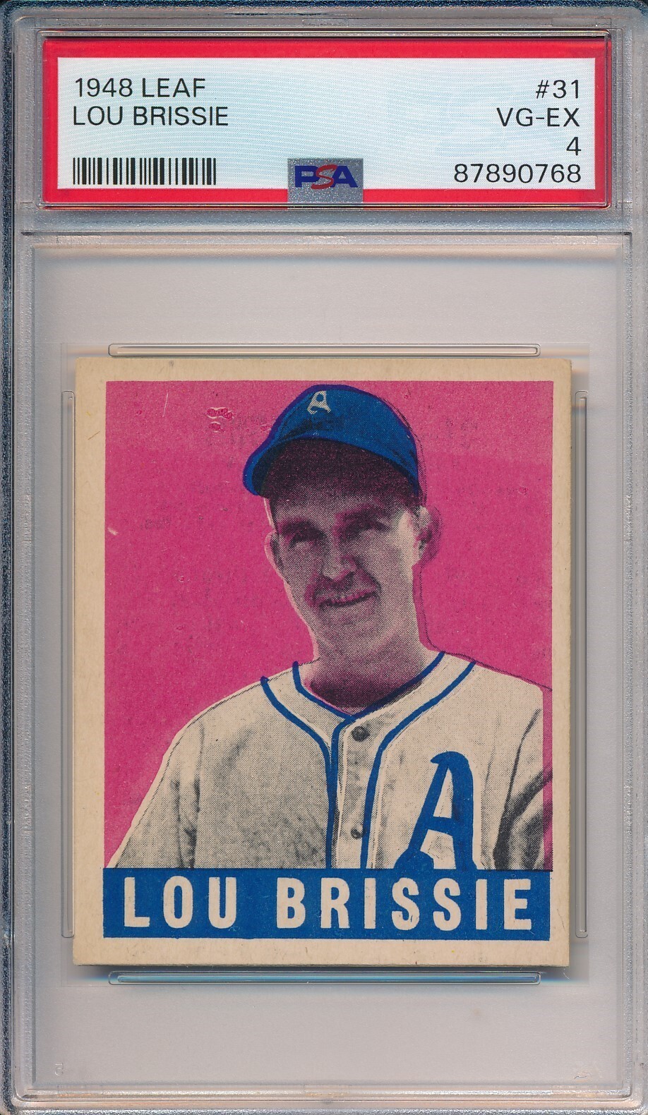 1948 LEAF GUM CO. #31 LOU BRISSIE - PSA 4 VG-EX (SVSC) FRESHLY GRADED!