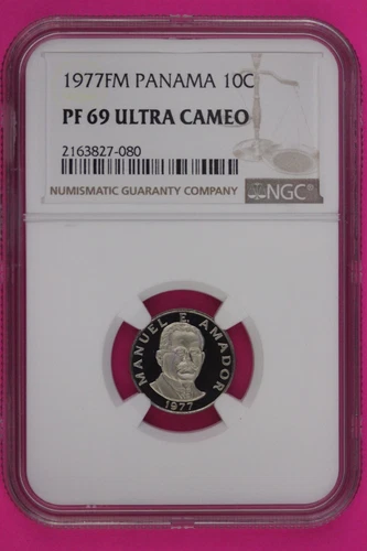 1977 Panama PF 69 Ultra Cameo Proof 10 Centesimos NGC Certified Graded Slab 878