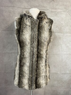Vlab Women s Beige Faux Fur Sleeveless Hooded Vest Size 6
