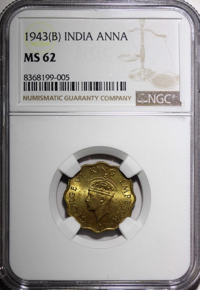 India-British George VI  Nickel-Brass 1943 (B) 1 Anna NGC MS62 KM# 537a (005) - Image 2 of 4