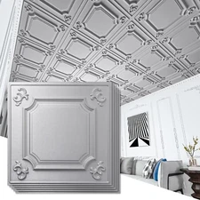 Art3d 2X2ft Drop Ceiling Tiles in Argent Sliver,Wainscoting Panels Glue Up,12pcs