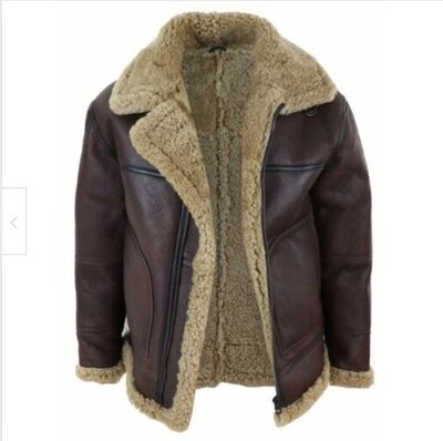 Men's Brown B3 RAF Flight Bomber Aviator Real Sheepskin Shearling Leather Jacket