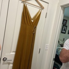JENNY YOO Velvet Bridesmaid Gown Marigold Gold Size 6 v Neck Maxi wrap around