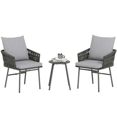 Outsunny Rattan Bistrogarnitur, Balkontisch und Stühle mit 4 Kissen, grau