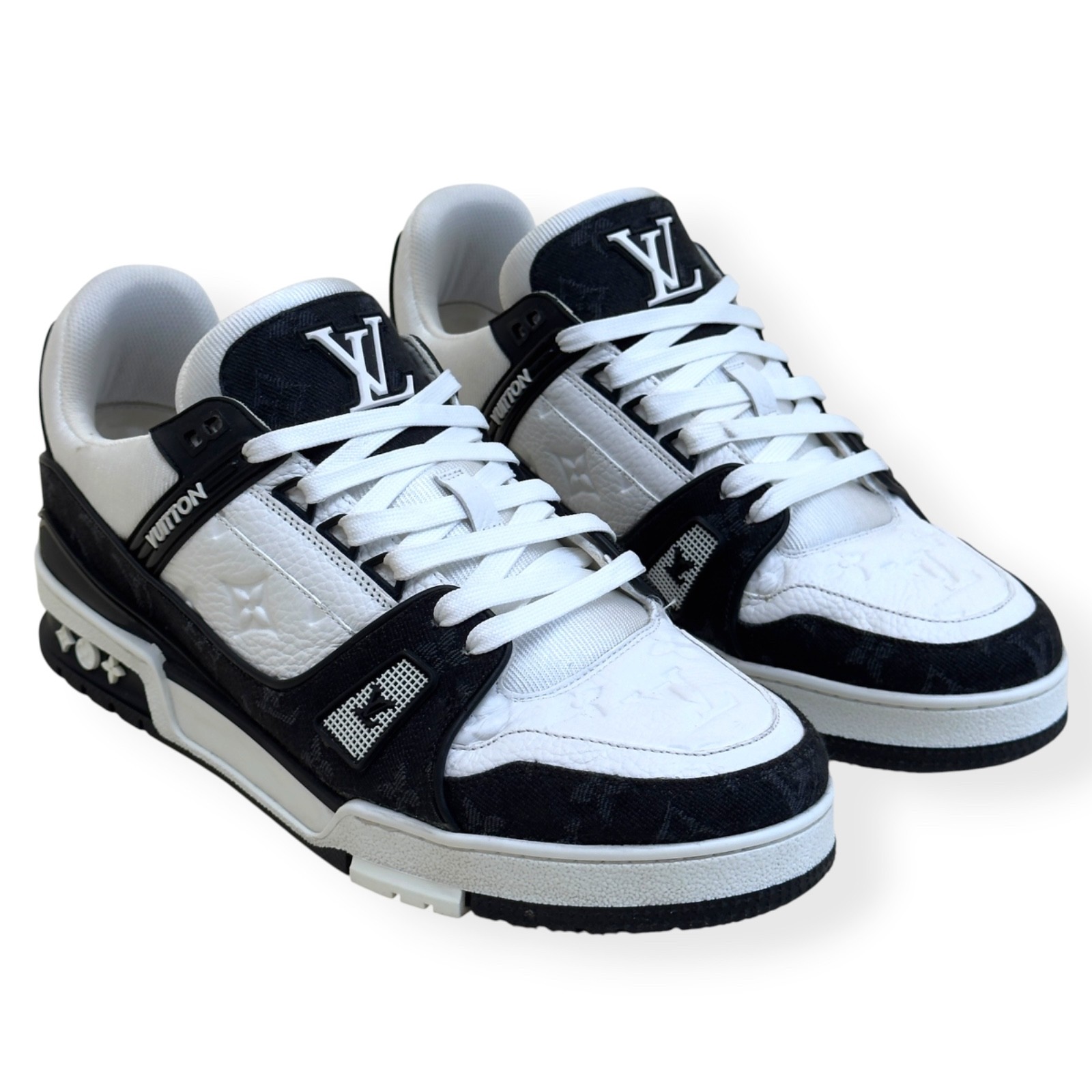 LOUIS VUITTON LV TRAINER MONOGRAM DENIM SNEAKER BLACK / WHITE UK8.5 RRP£1000 image 5