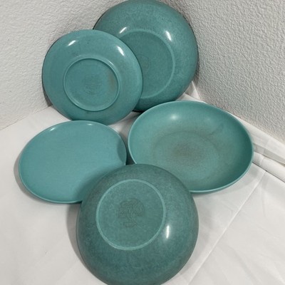 VINTAGE Branchell MELMAC K. LaMovne designer 5 dishes Aqua Mid Century Modern