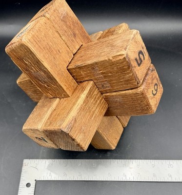 Handmade Wooden Burr Puzzle Interlocking Brain Teaser Vintage Style