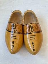 Old Dutch Wooden Shoes traditional Yellow with Black Markings.