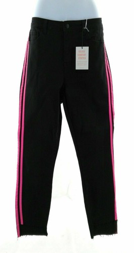 Mc Cello Mid Rise Crop Skinny Black Denim Jeans with Pink Trim Juniors Casual - Picture 9 of 10