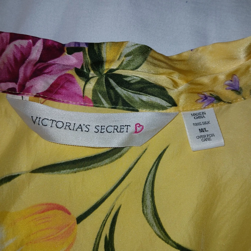 Vintage 90s Victoria's Secret Yellow Floral Silk  Slip Dress Robe Set Size Large - Image 3 of 4