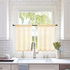 Short Sheer Curtains 30 Inch Length for 29"W x 30"L Pack of 2 Cream Beige