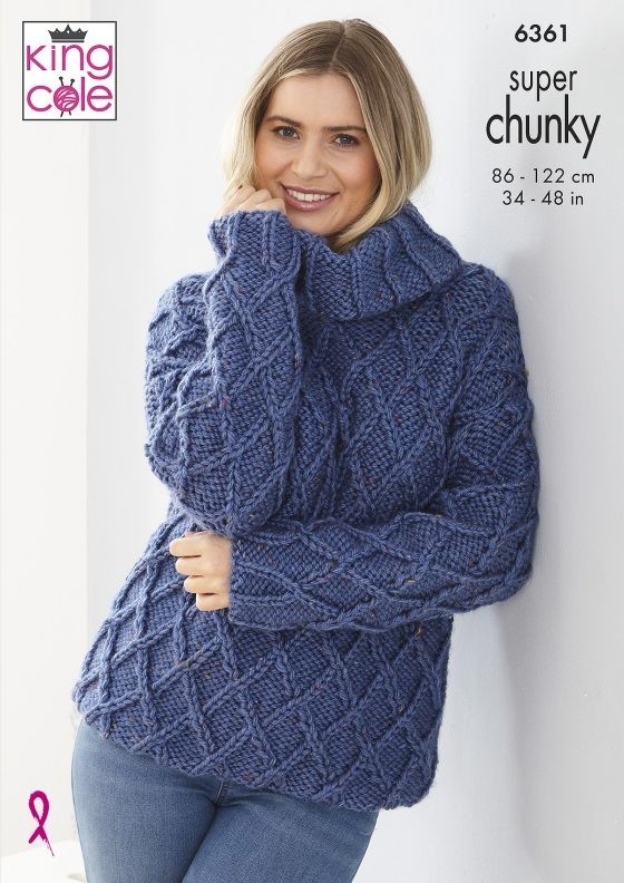 King Cole Super Chunky Knitting Pattern 6361 Sweater & Cardigan 34/38 - 46/48 In