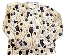 Halloween Black Cat  Ghosts Poly LS Sweatshirt sz XL