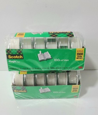 2 Pack Scotch Magic Tape, 6 Rolls Each with Dispensers 3/4 x 650 Inches (6122)