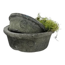 2x Kew Gardens Bulb Bowls, Grey Terracotta Dish Planters Shallow Plant Pots