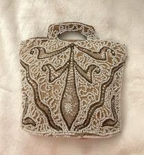 ANTIQUE ART DECO 1920S FLAPPER CZECH GLASS BEADED MINI PURSE CLUTCH HANDBAG 6x6"