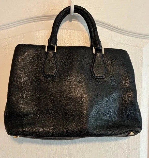 Michael Kors Camille Small Pebbled Leather Satchel Black Gold Hardware Tote - Image 3 of 4