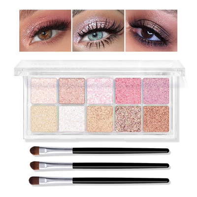 10 Colors All Glitter Eyeshadow Palette, Sparkling Sequin Eyeshadow, Shiny Pearl
