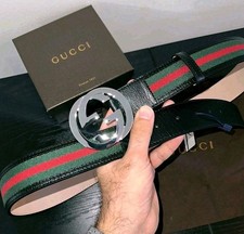 Authentic Gucci Black Green And Red Striped Belt, Size 105cm Men 36-38