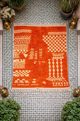 Custom Orange Moroccan Rug: Handmade Wool Berber Carpet