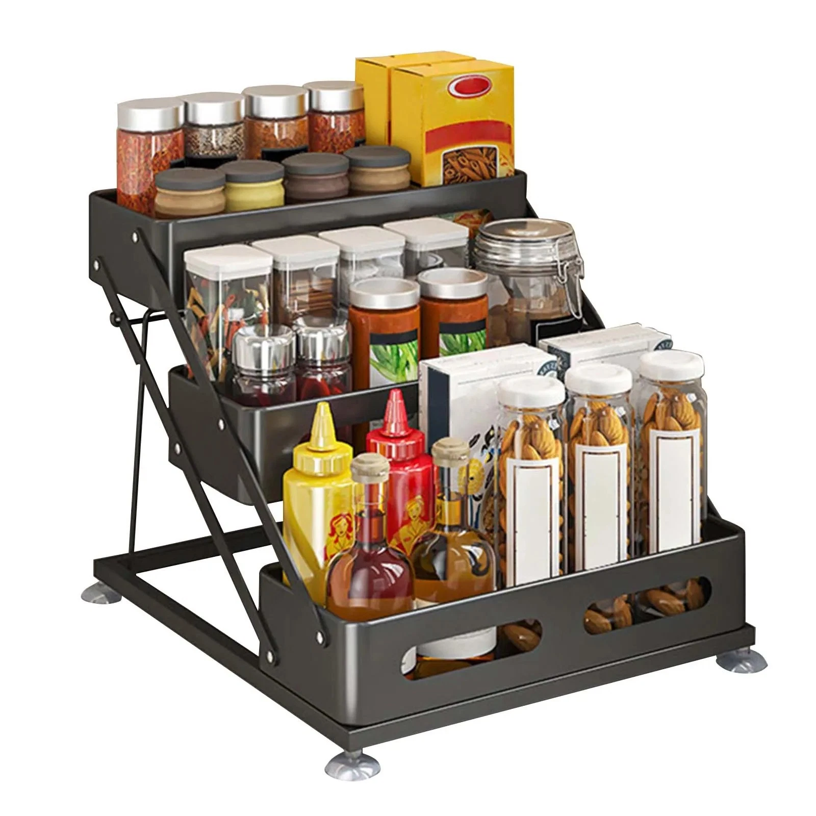 Adjustable 3-Tier Spice Rack Organizer Metal Spice Holder for Kitchen Pantry uk