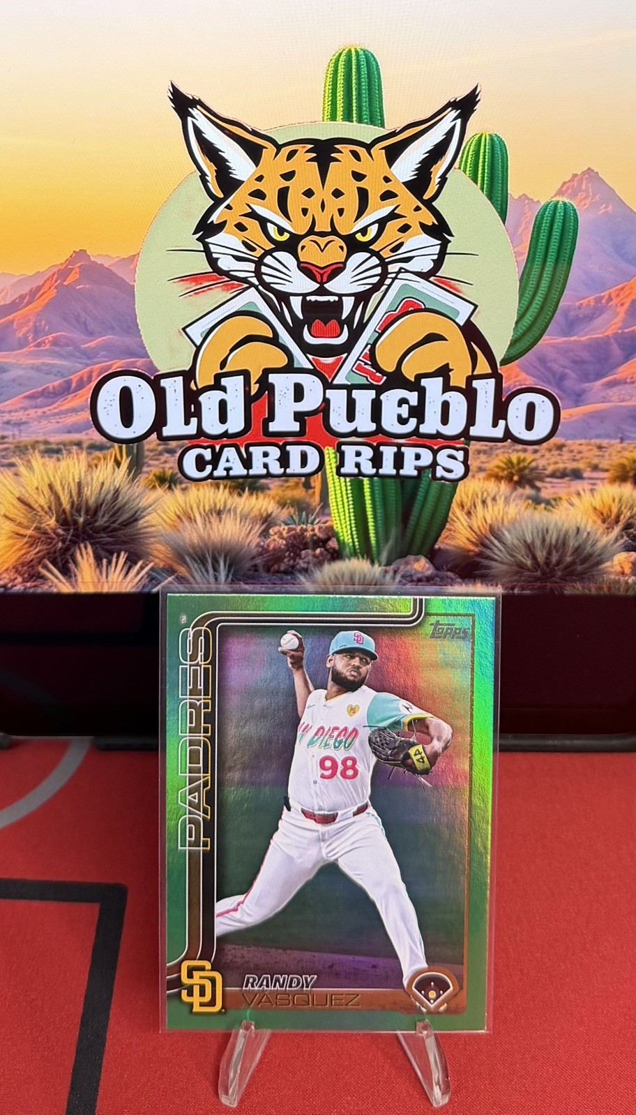 Randy Vasquez 2025 Topps Baseball Series 2 Green Holo Foil /99 #456 SD Padres
