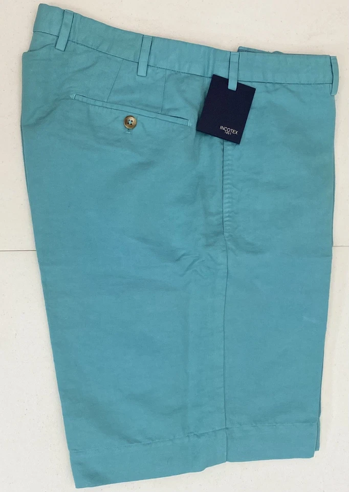 Pantalones Cortos INCOTEX Azul Marino Aqua Chinolino Lino/Algodón Bermudas Resort 34 EE. UU. NUEVOS CON ETIQUETAS Foto 3 de 4