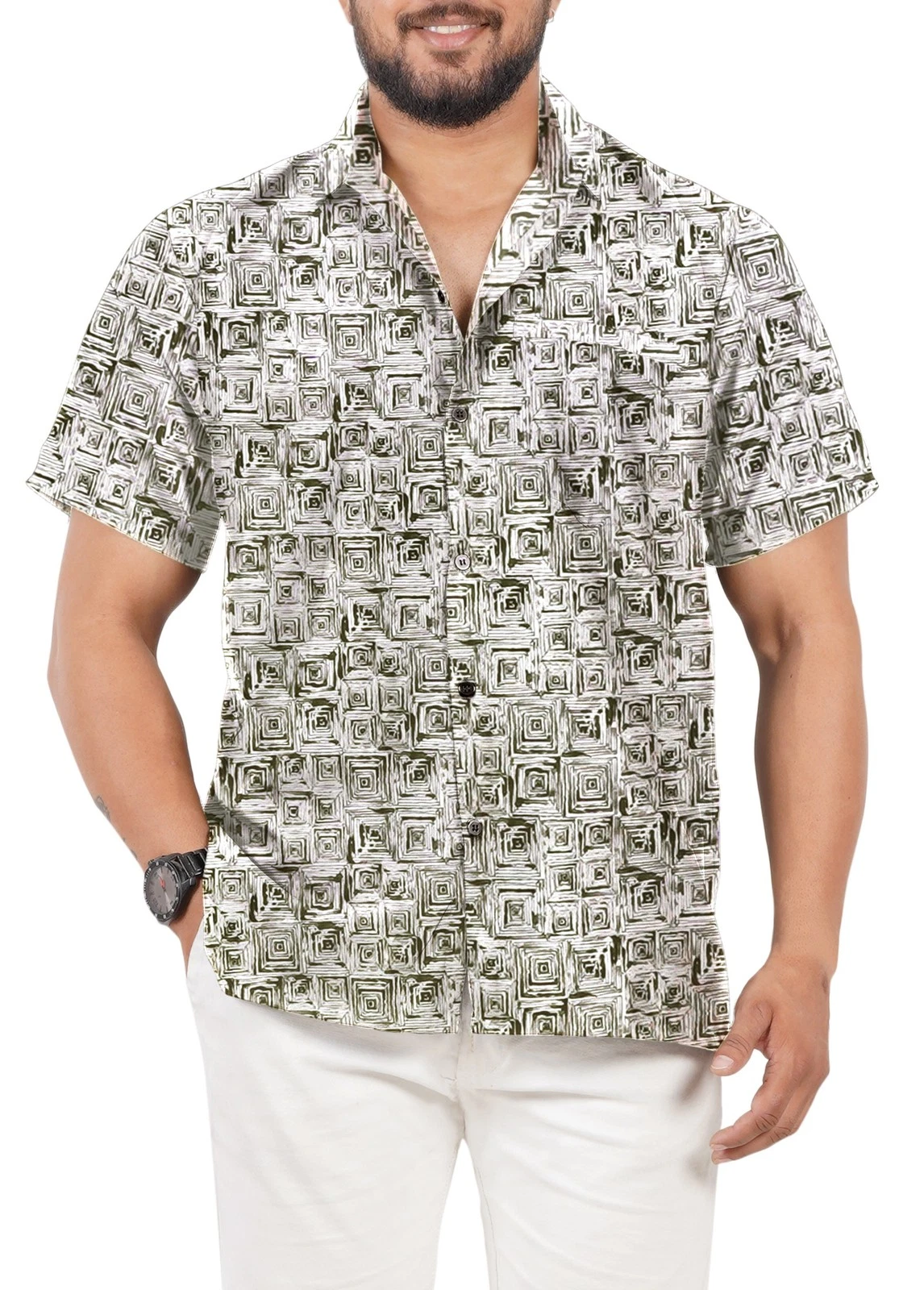 LA LEELA Mens Hawaiian Short Sleeve Button Down Shirts S Coal, Geometric