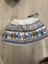 NWT Handmade Zara Mini Skirt XS Run Big Beaded Boho Floral Blue Brown