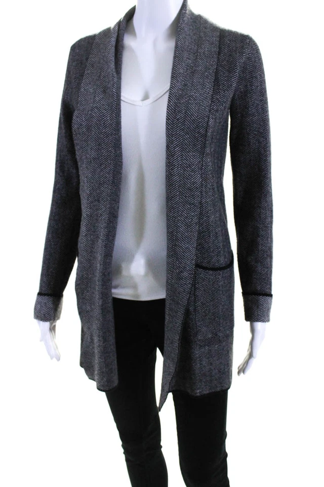 Christian Siriano Womens Gray Herringbone Cowl Neck Cardigan Sweater Top Size XS - Image 2 of 4
