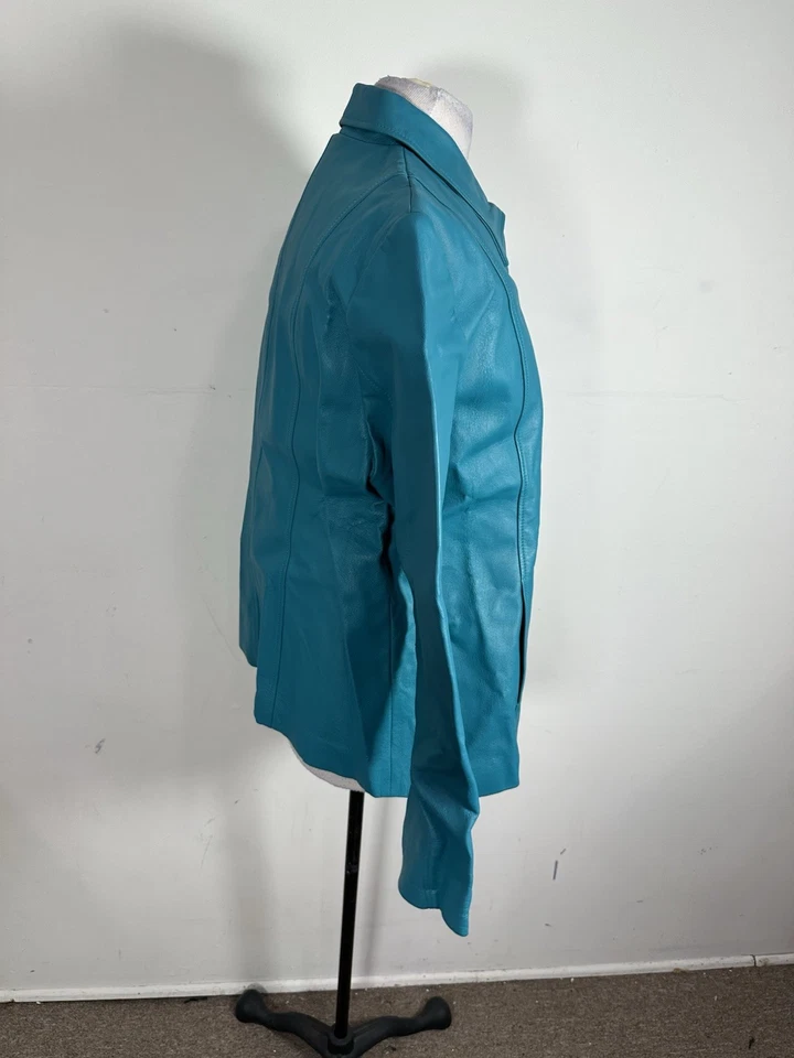 Dialogue женщин бирюзовый цвет 100% кожи длинным рукавом куртка Sizs L - Изображение 3 из 4