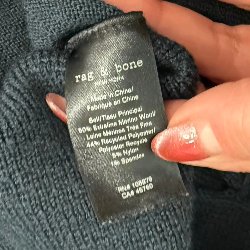 Rag & Bone Navy Blue Melrose Merino Wool Full Zip Collar Sweater Jacket Size S - Image 4 of 4