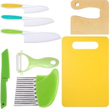 8 Pcs Wooden Kitchen Knife Set for Kids - Includes Safe Knives, Serrated Plas...