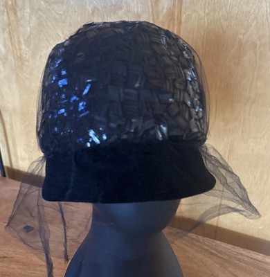 Vintage late 50/early 60s black velour hat. Christian Dior. CHRISTIAN DIOR 1950-60s Black Velvet Sequins Hat Vintage New  main image 3