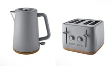 Matte Grey Scandi Kettle & 4 Slice Toaster Set Fast Boil Modern Kitchen Style
