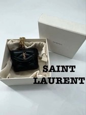 Saint Laurent June Quilted Leather Pouch Chain Black Authentic Excellent