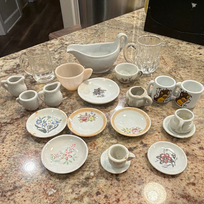 Eschenbach 1:12 Vintage Porcelain Mini Dishware Lot Plates Cups Pitchers Floral