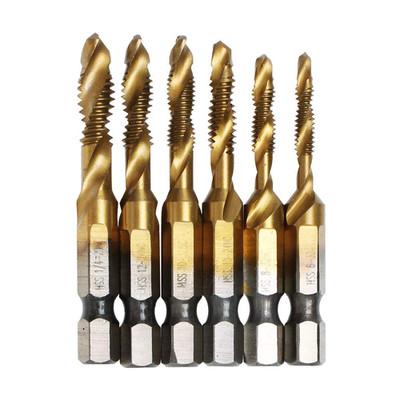 6 Pack Titanium Drill Tap Bit Set SAE 6-32NC 8-32NC 10-24NC 10-32NC 12-24NC 1/4-