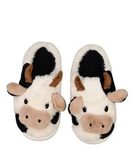 Women Men Fuzzy Cow Slippers Winter Novelty Indoor Home Animal Slippers Adult US
