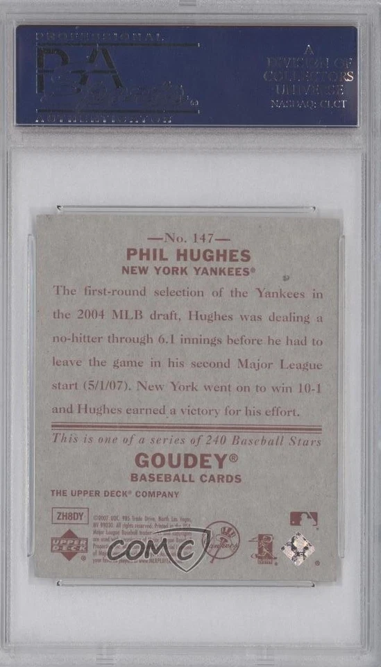 2007 Upper Deck Goudey Red Back Phil Hughes #147 PSA 9 MINT Rookie RC - Image 2 of 2