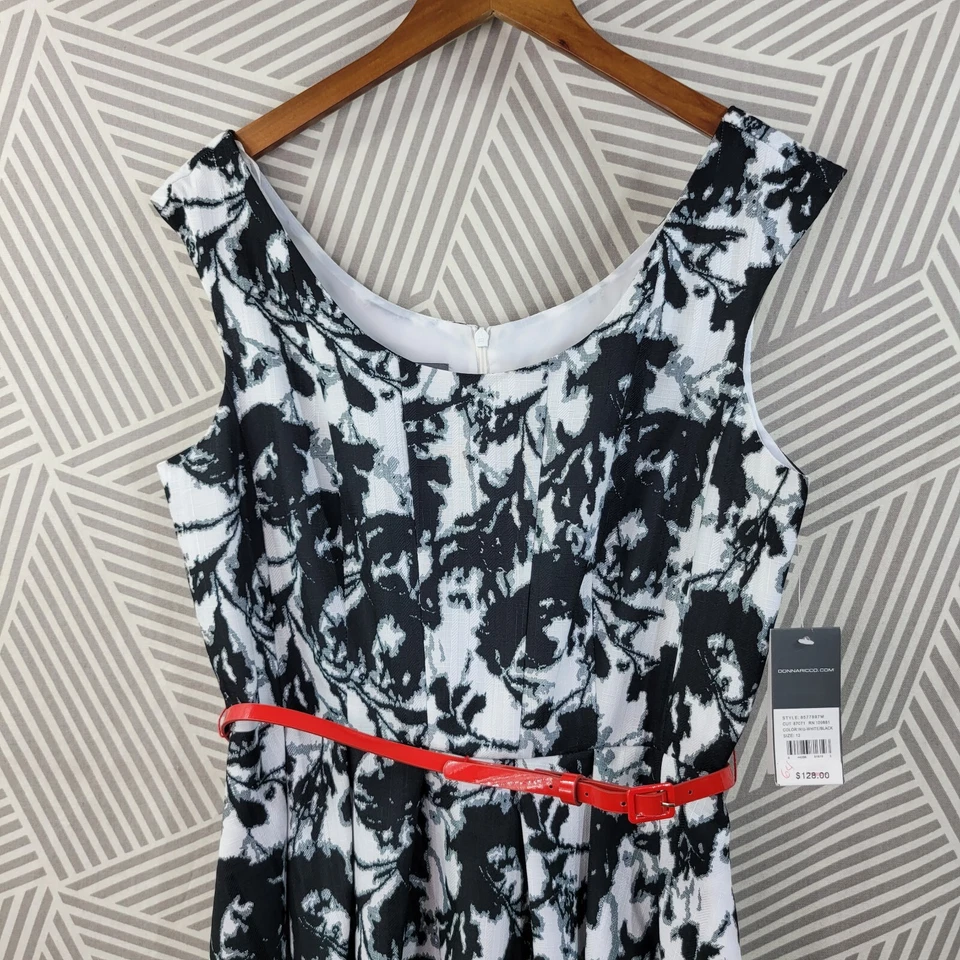 Nuevo vestido de fiesta de Donna Ricco talla 12 con cinturón floral para fiesta de carrera negro blanco rojo Foto 4 de 4