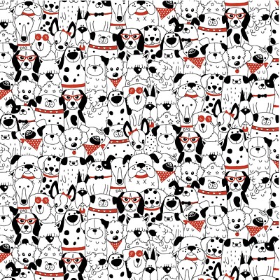 BTHY Michael Miller Bow Wow Happy hounds White Cotton Fabric By Half Yard MMF