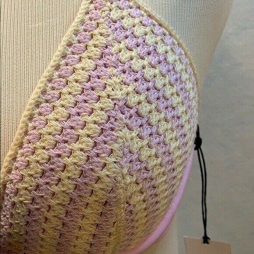 Shade & Shore Cream/Purple Striped Crochet Bikini Top - 34B - Picture 2 of 9