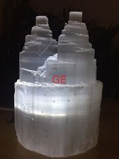 8" Selenite Lamp White LED Selenite Tower Selenite Two Point Lamp Crystal Reiki.