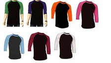 7 Pieces 3/4 Sleeve Raglan Baseball Mens Plain Tee Jersey T-Shirt Black Base 2XL
