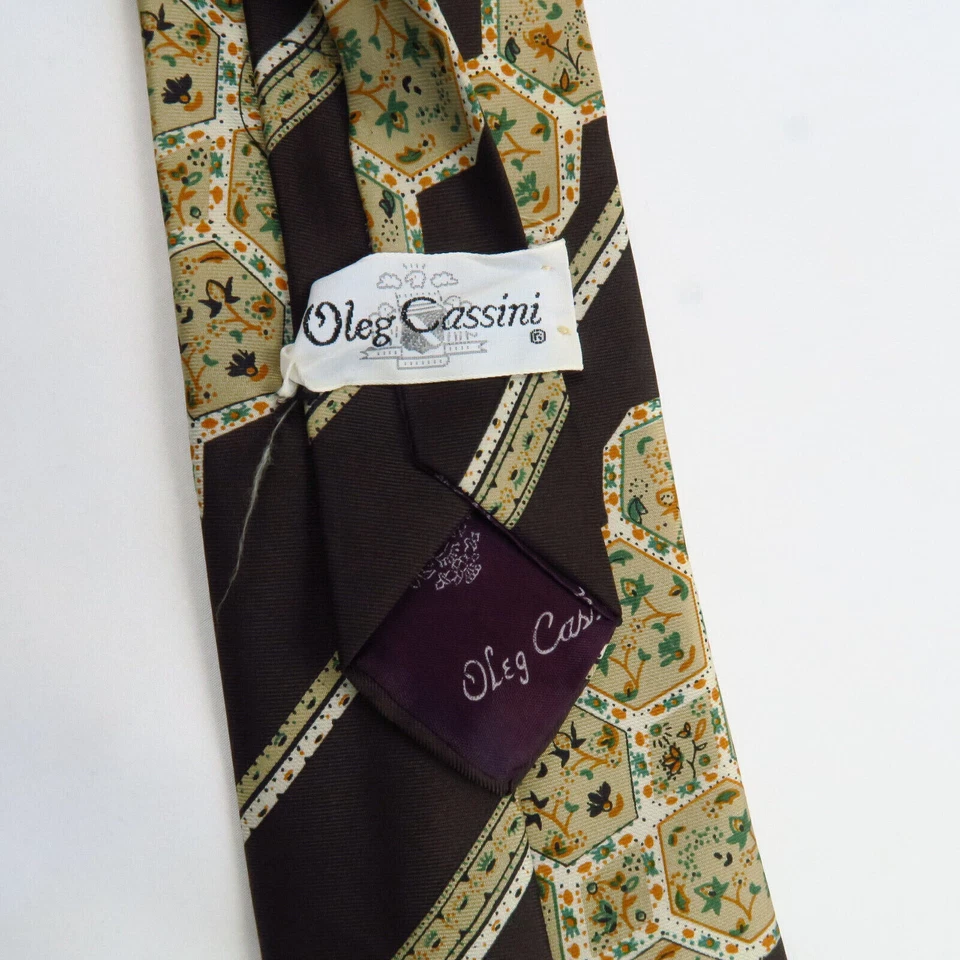 Vintage Oleg Cassini Brown Green Orange Striped Geometric 60s 70s 57"x3.5" Retro - Imagem 3 de 4