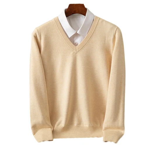 Men's Cashmere Blend V-neck Long Sleeve Pullover Sweater Knit Base Warm Knitwear - Bild 8 von 41